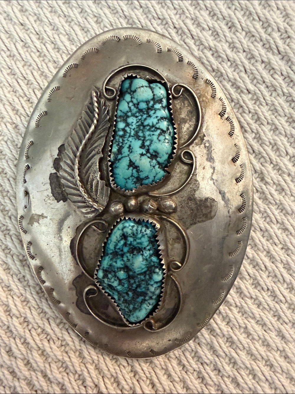 Turquoise Stone Oval Silver Belt Buckle - Southwestern Style